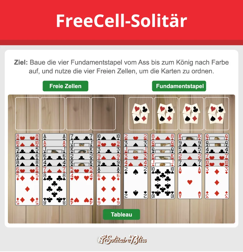 FreeCell Solitär Layout und Ziel